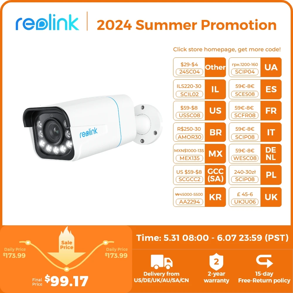 Reolink Smart 4K 8MP PoE Security Camera 5X Zoom 2-Way Audio IP Cam Human/Car Detection Spotlight Surveillance Cameras RLC-811A