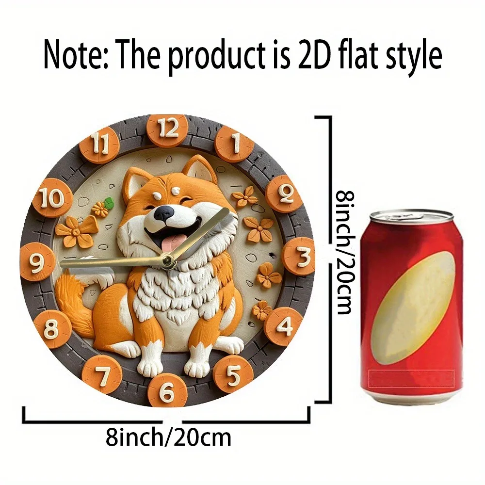 Cute Shiba Inu - themed wooden wall clock, perfect for home decor. Runs on AA batteries 2