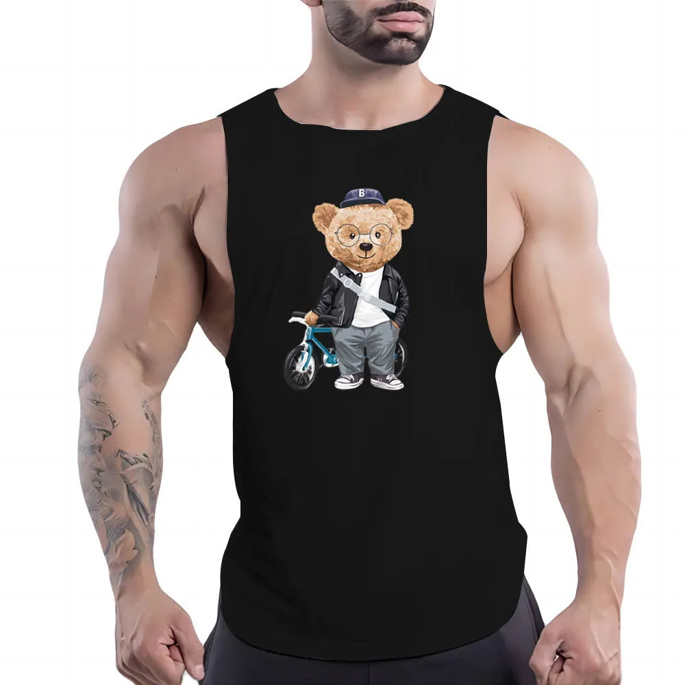 

Four Seasons fashion bike Bear vest Y2k tops Gym casual sports style round neck Harajuku fashion casual men's vest quick dry