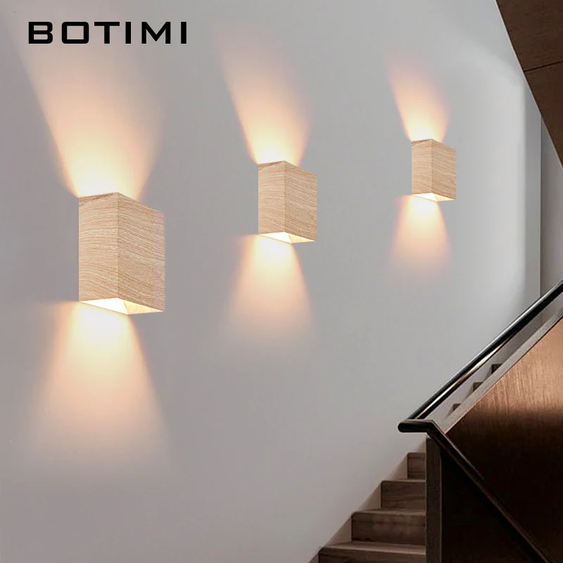 BOTIMI-모던한 벽 램프, 침실 머리맡 벽 돌출, 북유럽 계단 벽 조명, 모조 나뭇결 벽 장식 조명 기구