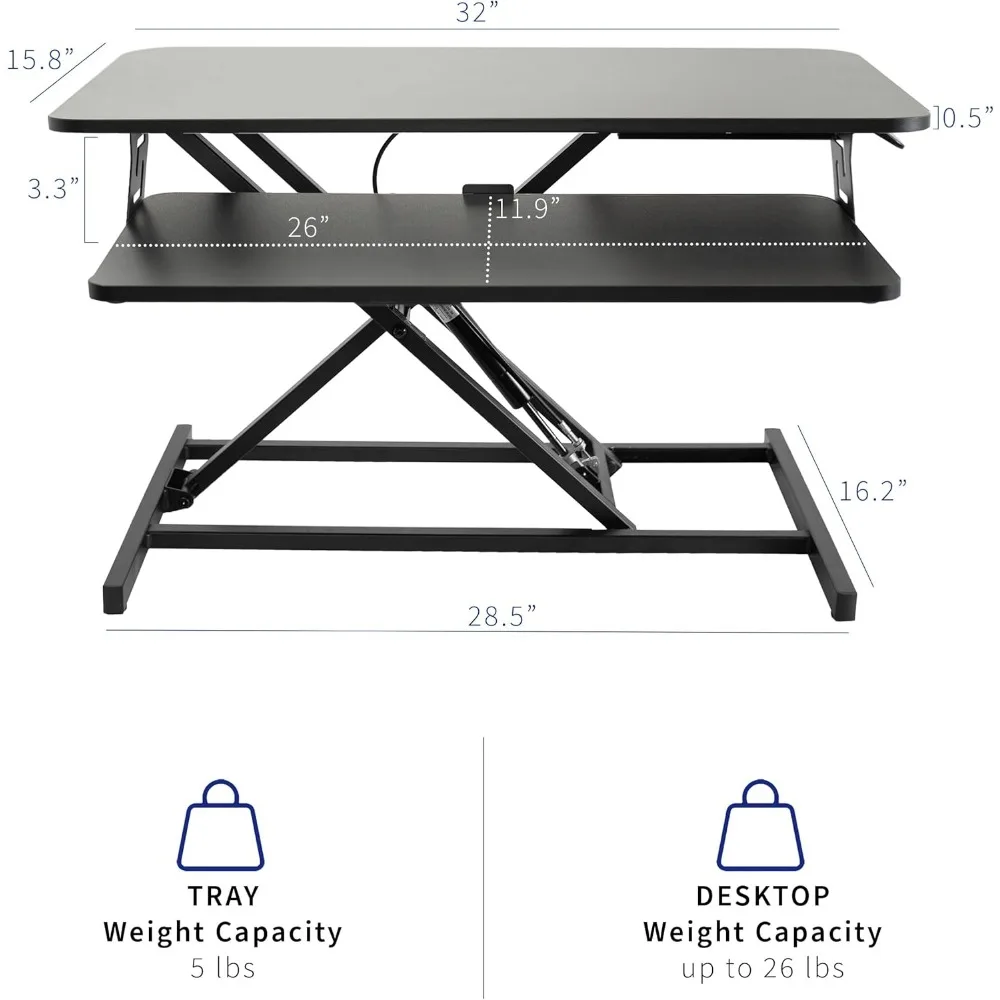 Height Adjustable 32 inch Stand Up Desk Converter, Quick Sit to Stand Tabletop Dual Monitor Riser Workstation 3