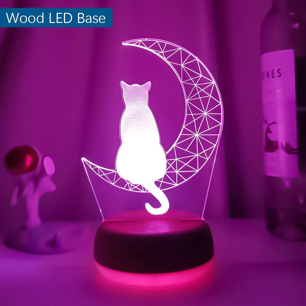 lua gato figura nightlight para criança quarto