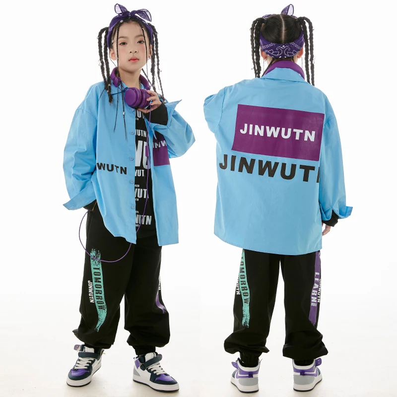

Children Hip Hop Clothing Girls Jazz Dance Costume Blue Coat Pants Boys Street Dance Performance Outfit Long Sleeves Suit L11914