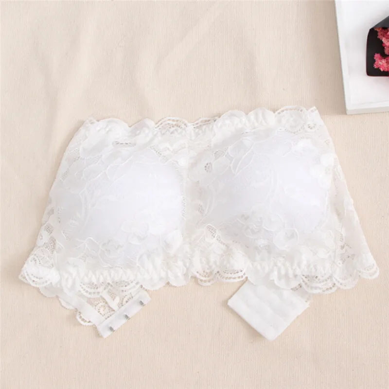 Lace Strapless Bra Women's Sexy Casual Wrap Tube Top Bandeau Short Tanks Bra Sleeveless Tank Tops