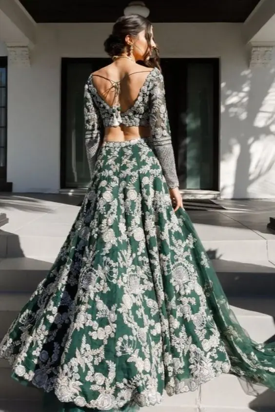 green emerald velvet dress Shop Online Green Bridal Lehenga Choli at Ethnic Gallery
