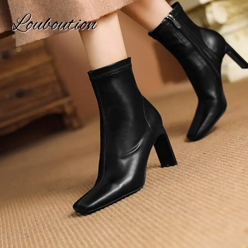 

New Winter Women Ankle Boots High Heels Pu Leather Side Zipper Modern Females Boots Square Toe Fashion Leisure Ladies Shoes