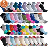 5 Pairs Woman Girl Toes Socks Ankle Cotton Bright Color Fashions Striped Love Cute Sweat-Absorbing  Low Cut Five Finger Socks