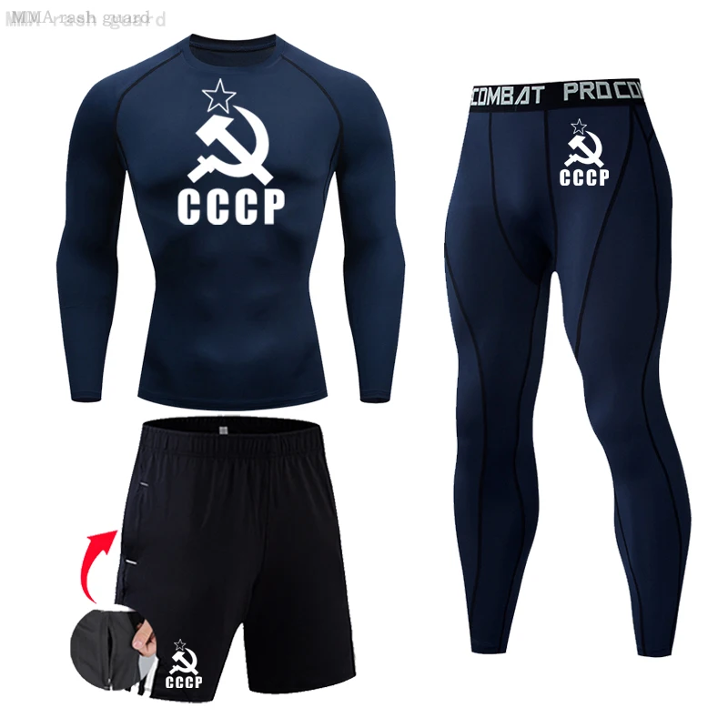 CCCP Compression Sportswear Men's Running Long Sleeve Shirt Fitness Leggings Workout Shorts sports Second Skin Thermal underwear