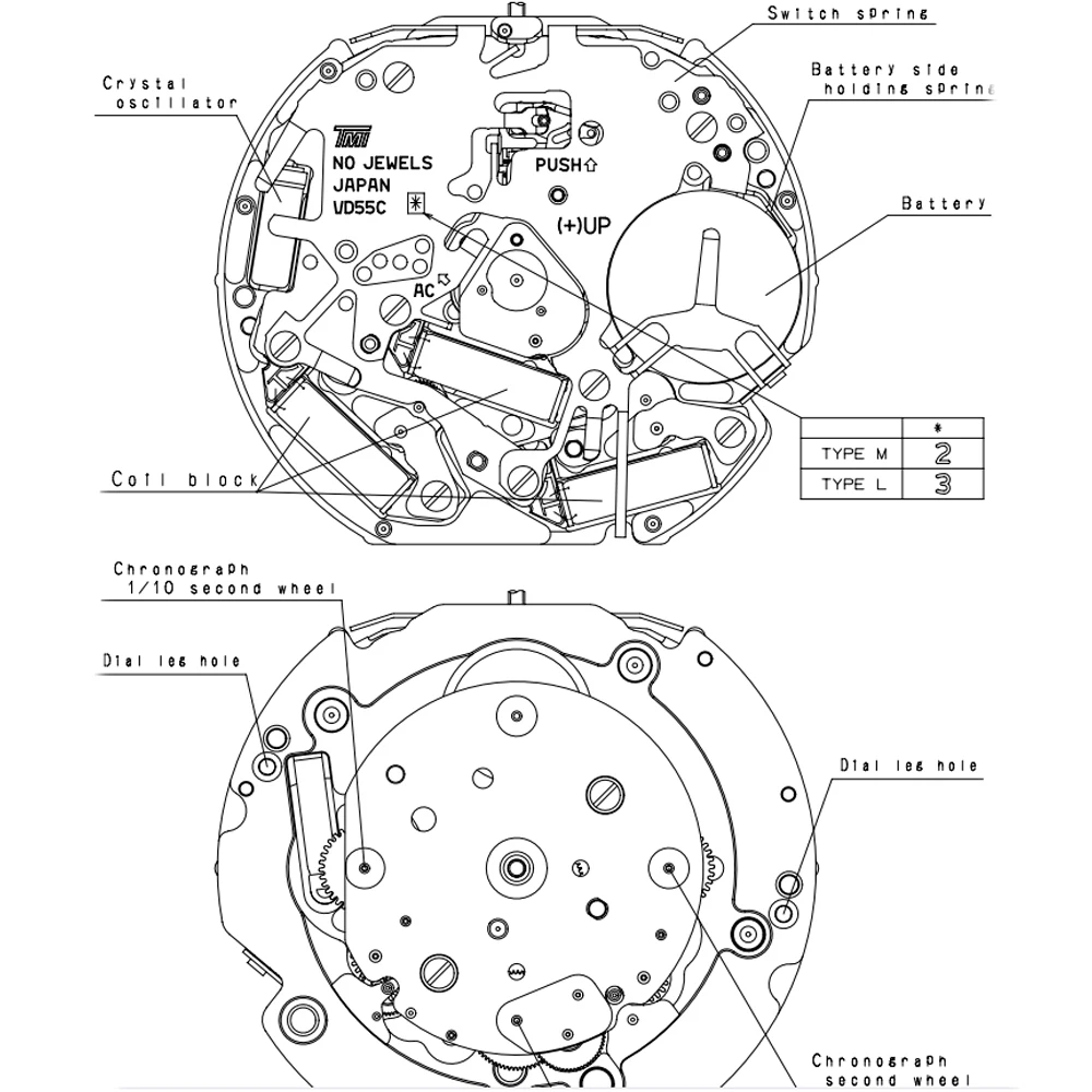 Miyota Japan Basic VD55C Quartz Movement Imported with Battery Original Replacement for Repair Modification Quartz Watch