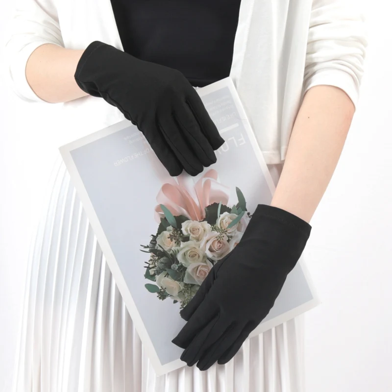 New Solid Fashion Women's Gloves Manner Ceremonial White Elastic Sunscreen Mittens Female UV-Proof Sun Protection Driving Gloves