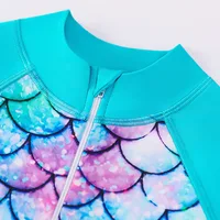 Children's Swimsuits 2023 Summer Girls Long Sleeves Mermaid Fish Scale One-piece Swimsuit 4-12Years Kids Sun-proof Surf Suits 3