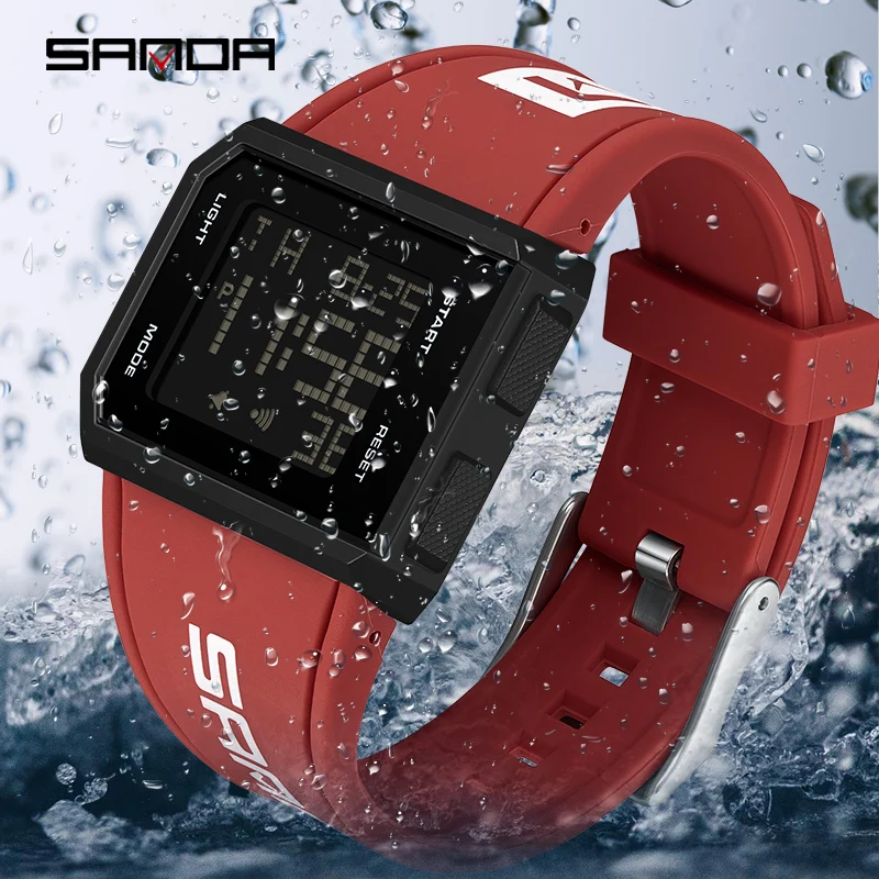 SANDA Brand Men's Digital Watch Chronograph Sport Electronic Bracelet 50M Waterproof Men Wristwatch Alarm Clock Mens Watches 5