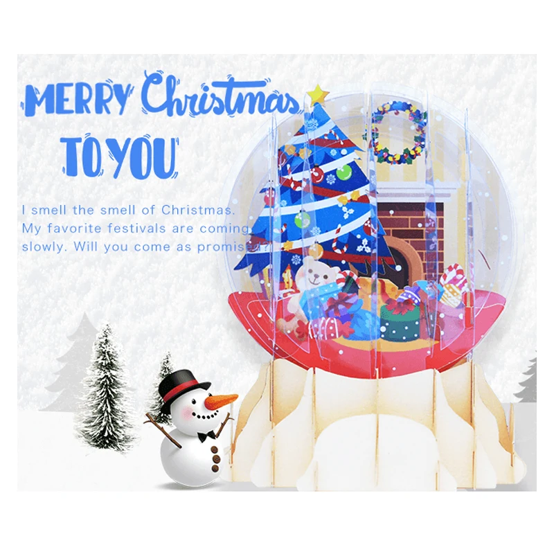 3D Snowdome Pop Up Christmas Card, Christmas Jesus Nativity, Crystal Snow Globe, Xmas Invitation, Gift, Religious