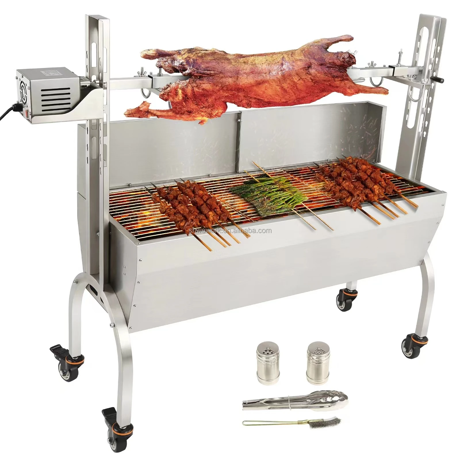 헤비 듀티 야외 로스터 침을 뱉는 Rotisserie 바베큐 그릴 돼지 양고기 치킨 로스터 50W 132LBS 숯불 바베큐 Rotisserie