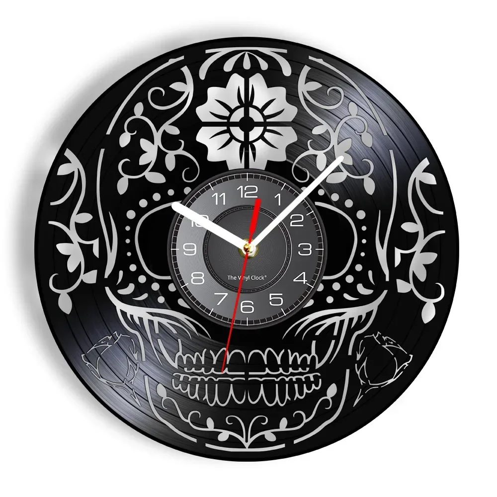 

Skull Day of The Dead Laser Cut Longplay Wall Clock Gothic Style Decor Skeleton Dia De Muertos Indian Culture Silhouette Watch