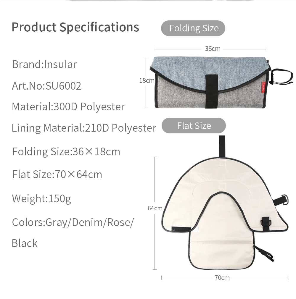 Portable Baby Changing Mat Infant Multifunction Diaper Changing Pad Newborn 2 IN 1 Waterproof Pad Cover Storage Bag