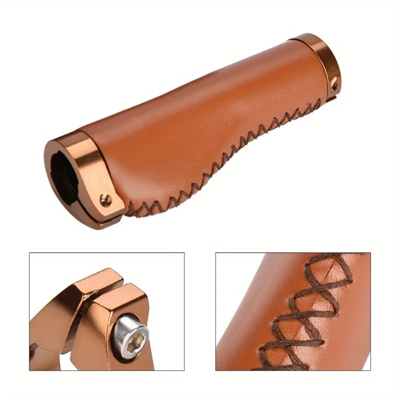 MTB Bicycle Leather Handlebar Grips Anti-Slip Ergonomic Design