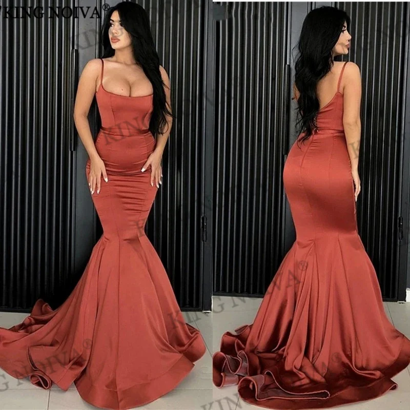 

KING Sexy Spaghetti Straps Satin Mermaid Evening Dresses 2024 Backless Zipper Floor Length Simple Prom Dress vestidos de noche