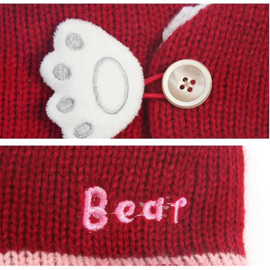 Unisex Kids Cartoon Bear Stripe Hats And Scarf Baby Cap Set Girl Boy Cap Scarf Set Child Winter Earmuffs Hat Warm Suit