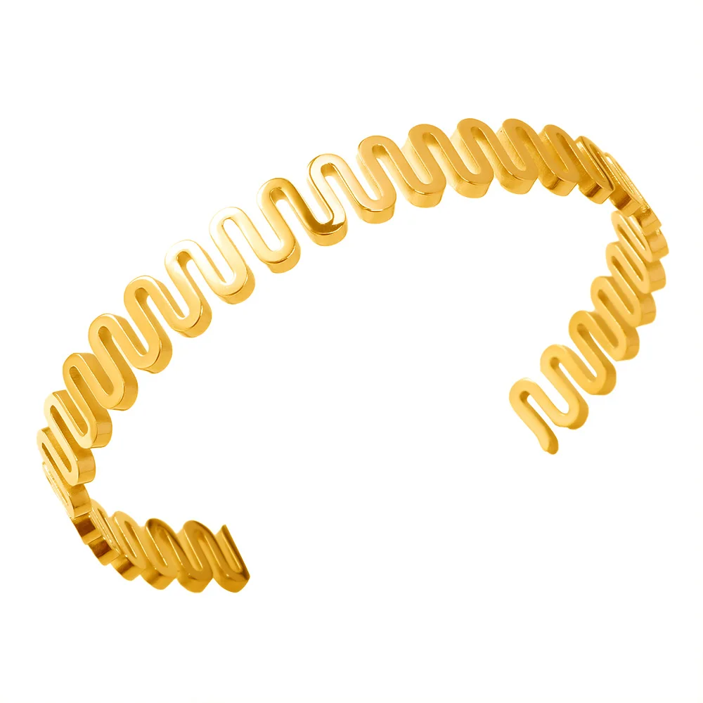 Stainless Steel Wavy Style Open Bangle for Women Girl Waterproof High Quality OL Trendy Jewelry s Gift