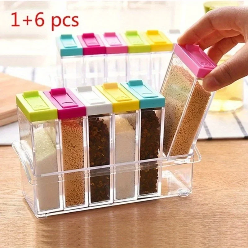 6pcs/Set Transparent PP Spice Jar Seasoning Box | Kitchen Spice Storage Bottle Jars Salt Pepper Cumin Powder Box Tool - 1pc