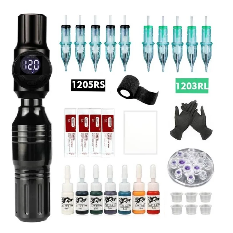 

Professional Wireless Tattoo Machine Kit Complete Rotary Pen With Wireless Tattoo Power Cartridges Needles Permanent Makeup Set