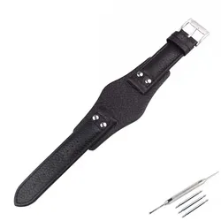 Men's Premium Leather Watch Strap Accessories - Sports Watch Band Wristband Bracelet - 22mm (Black)