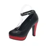 Large Size 42 Sexy Super High Heels Shoes for Women Ankle Buckle Chunky Platform Pumps Woman Black Flock Square Heel Party Shoes 4