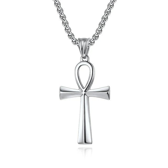 Collier croix Ankh en acier inoxydable pour hommes et femmes, vintage, classique, mode punk, simple, pendentif croix, colliers de la présidence, amulette, bijoux 1