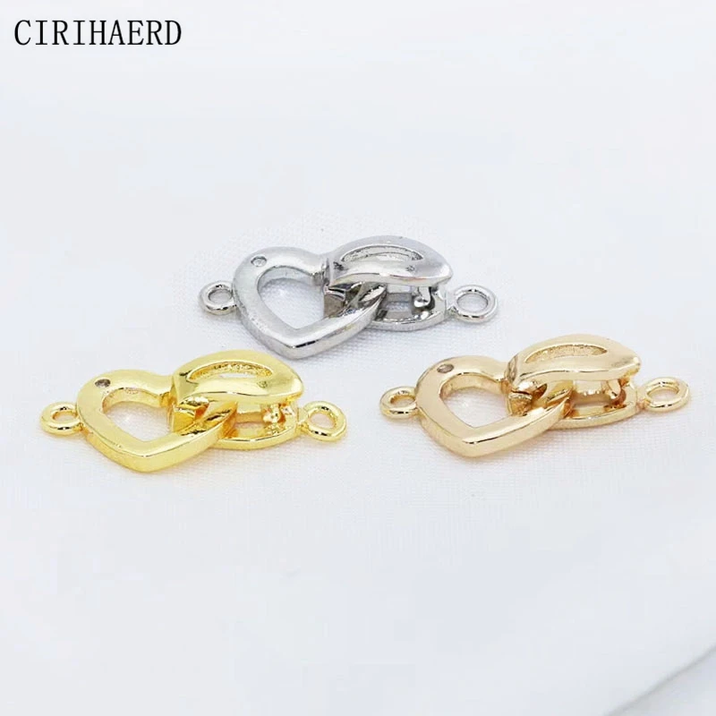 

Jewelry Tail Buckle 14K Gold Plated Zircon Heart Clasps Pearl Bracelet Necklace Fastener Connectors For Jewelry Making Supplies