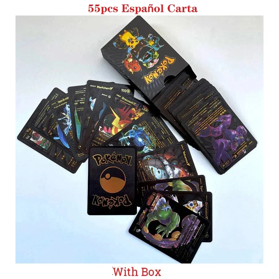 thumbnail image 1 of 27-110Pcs Gold Foil Card VMAX GX Cards English French Spanish German Pikachu Charizard Arceus Colour Pokémon Cards Gift, 1 of 5
