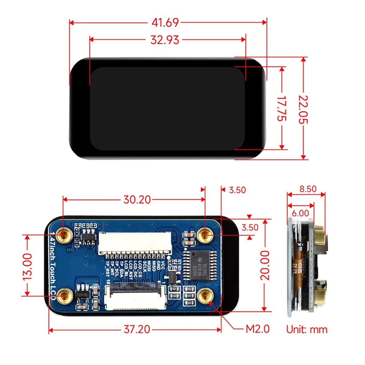 SEMOIC For 1.47 Inch LCD Display Module 172x320 IPS Screen with Expansion Board SPI/I2C Interface Communication