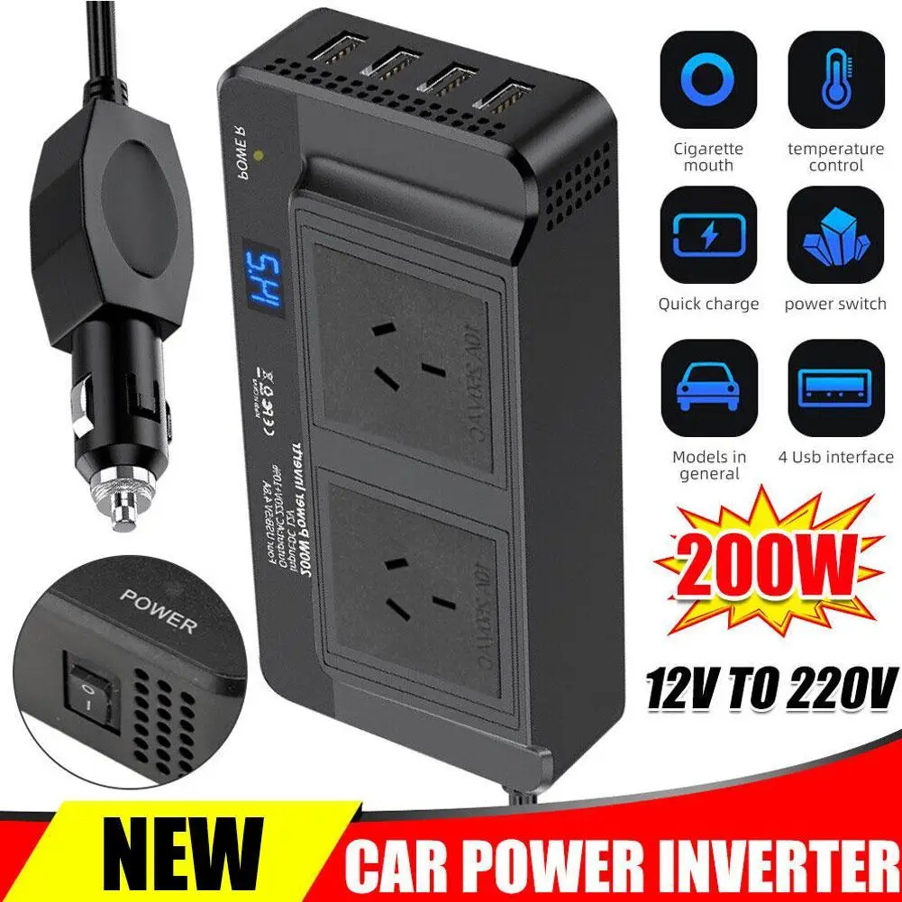

DC 12V To AC 240V 200W Car Inverter Converter Type-C USB Fast Charging Charger Display Voltage Car Inverter Power Adapter