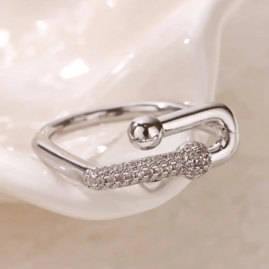 Luxury Zircon Geometric Pin Rings For Women Gold Color