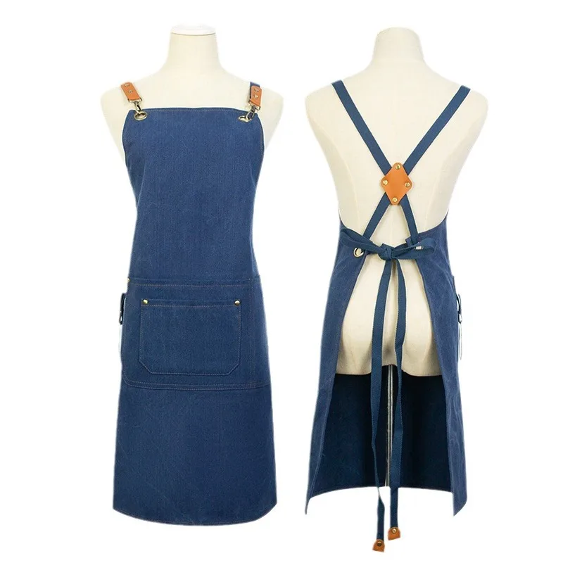 Waterproof and Oil-proof Cotton Canvas Apron Milk Tea Shop Bartender Kitchen Work Clothes