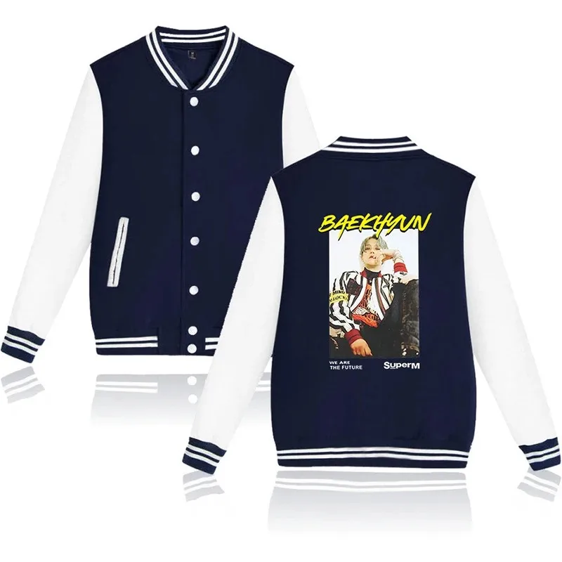 New fashion hip hop kpop super baekhyun men women baseball jacket hoodie long sleeve sport hoodies jackets tops
