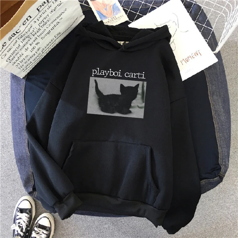 

Playboi Carti Oversized Hoodies Streetwear Tops Cute Cat Print Hoodies Men Sweatshirts Casual Loose Pullovers Woman Man Clothing