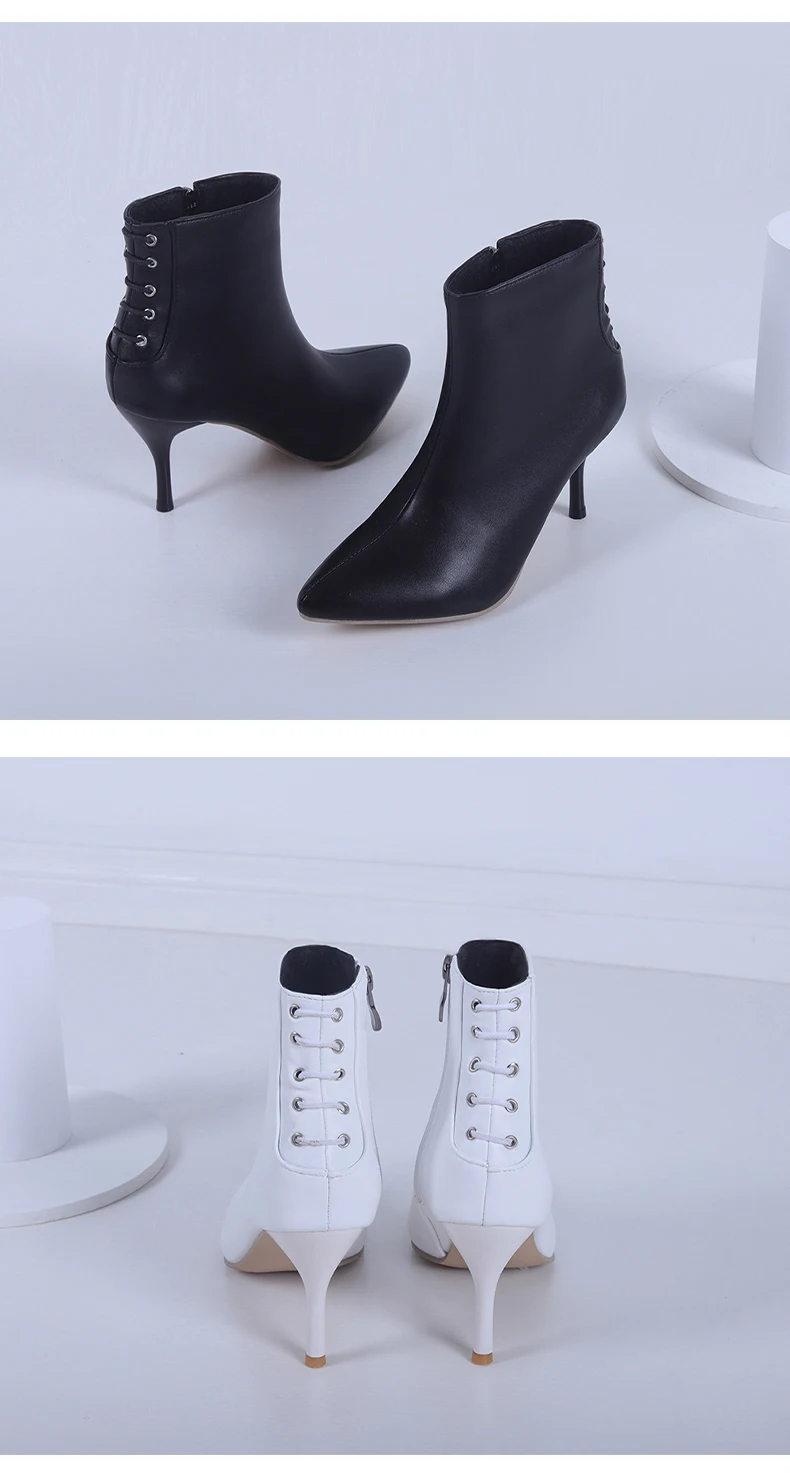 Rote Damenstiefel, kurze Stiefel, weiß, schwarz, elegantes Damengeschenk, luxuriöser Designer-Stil, neue Damen-Stiefeletten für Herbst und Winter, hohe Absätze, spitzer Zehenbereich, Stiletto-Absatz, Reißverschluss-Sti – Detail 9