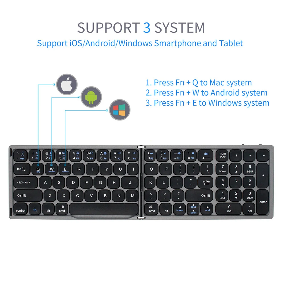 Missgoal-teclado sem Fio Dobrável Recarregável com Bluetooth Tamanho Grande para Telefone e Tablet - Imagem 5