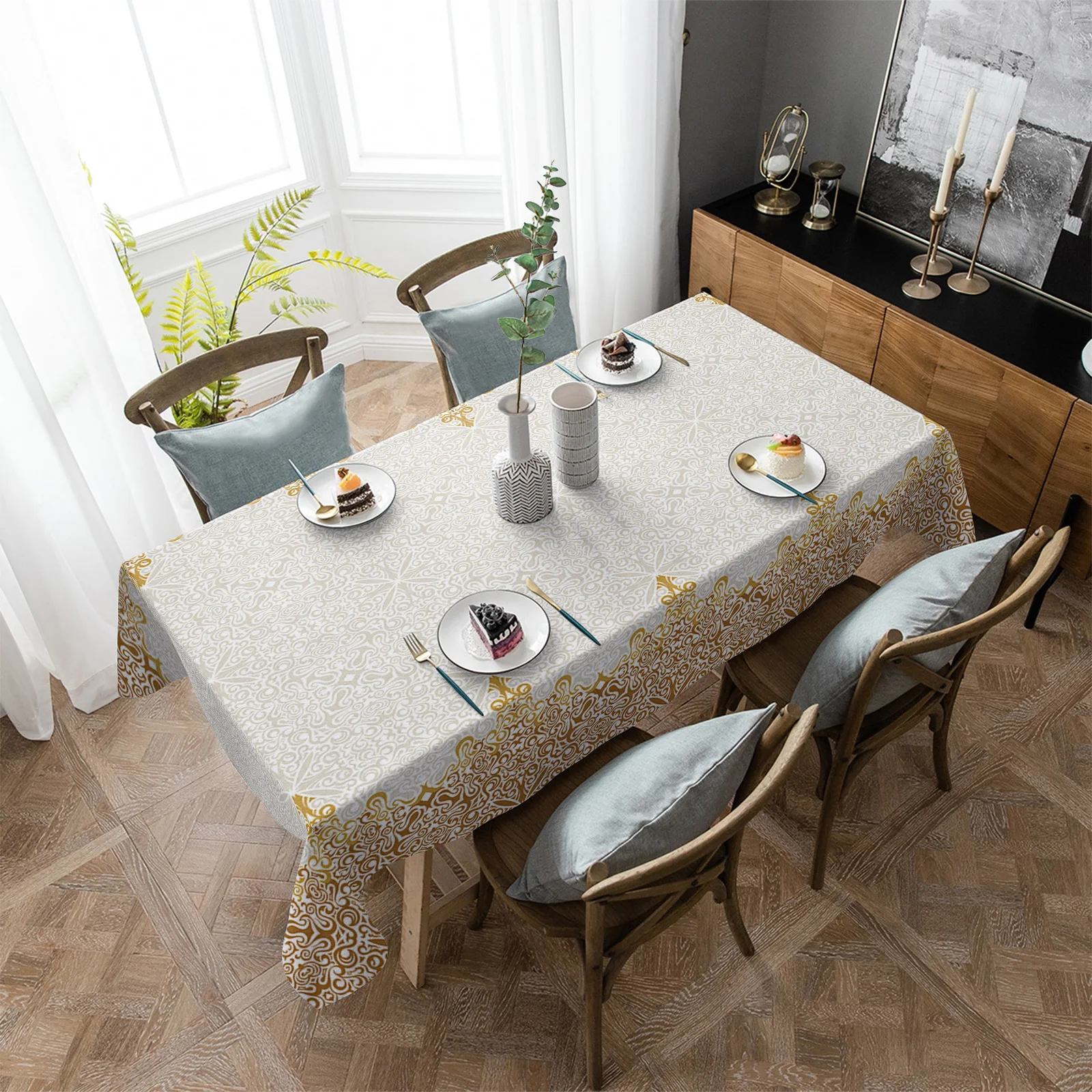 

Bohemian Retro Ethnic Yellow Table Cloth Waterproof Home Decoration Tablecloth Party Kitchen Dinner Table Cover