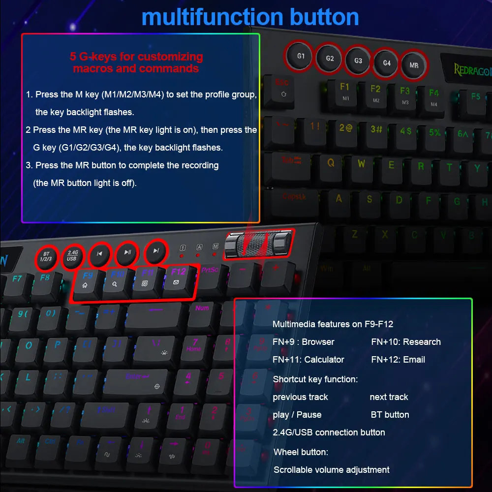 REDRAGON YI Pro K625P KBS RGB Support Bluetooth 5.0 wireless 