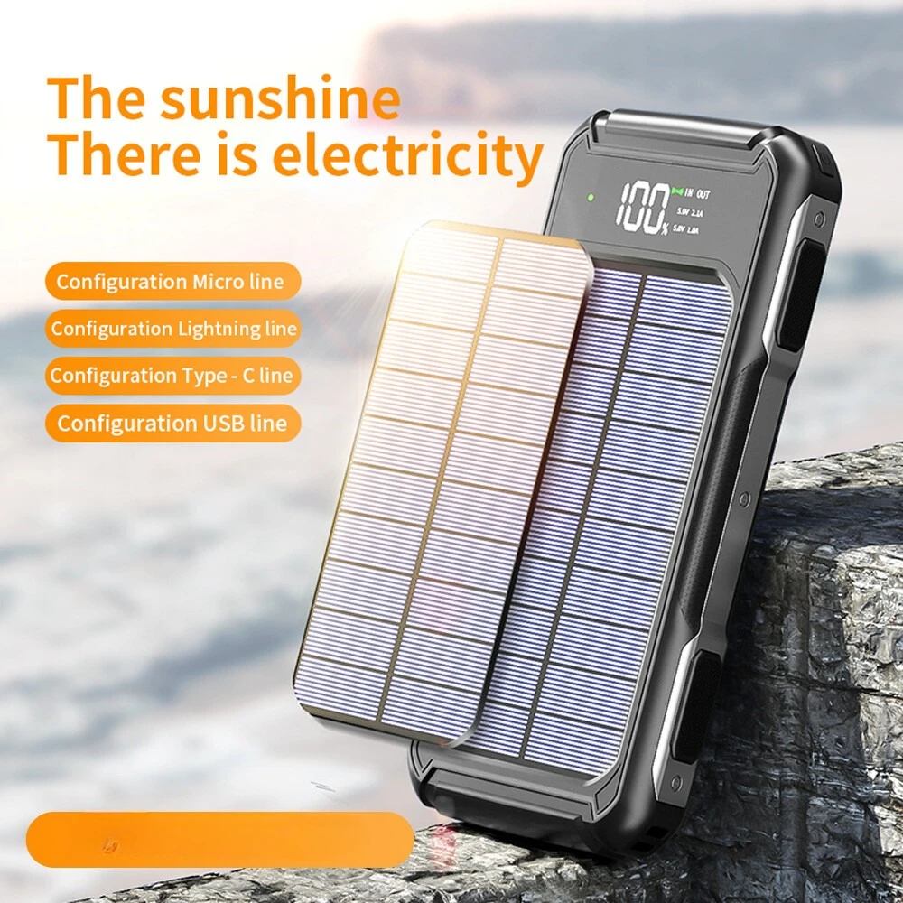 20000/10000mAh 4 Output Portable Charger Solar Power Bank For Cell Phone 6