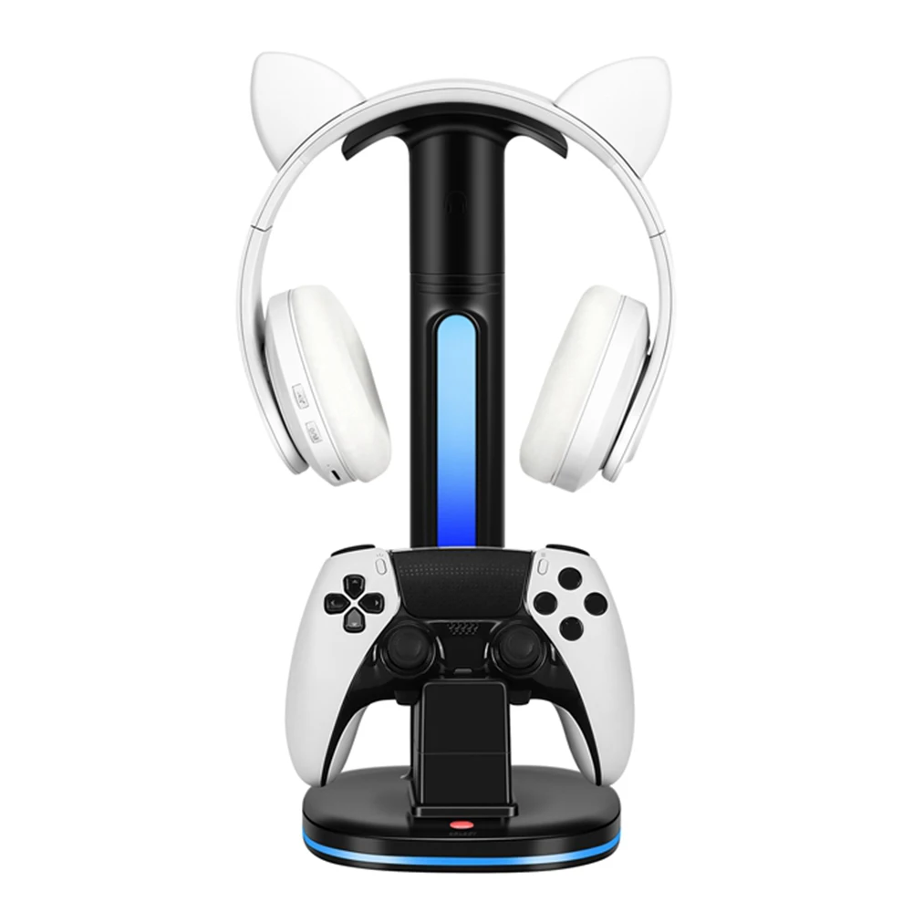 Station de charge PS5 avec support Casque, porte téléphone et lumière RGB