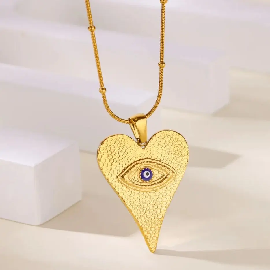 Evil Eye Heart Necklace for Women with Gold-Plated Stainless Steel