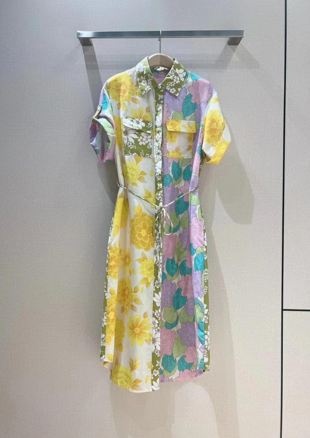 

High Quality 2023 Summer Women Fashion Runway Top Holiday Midi Flowers Print Dress V-Neck Ladies Single Breasted Dresses