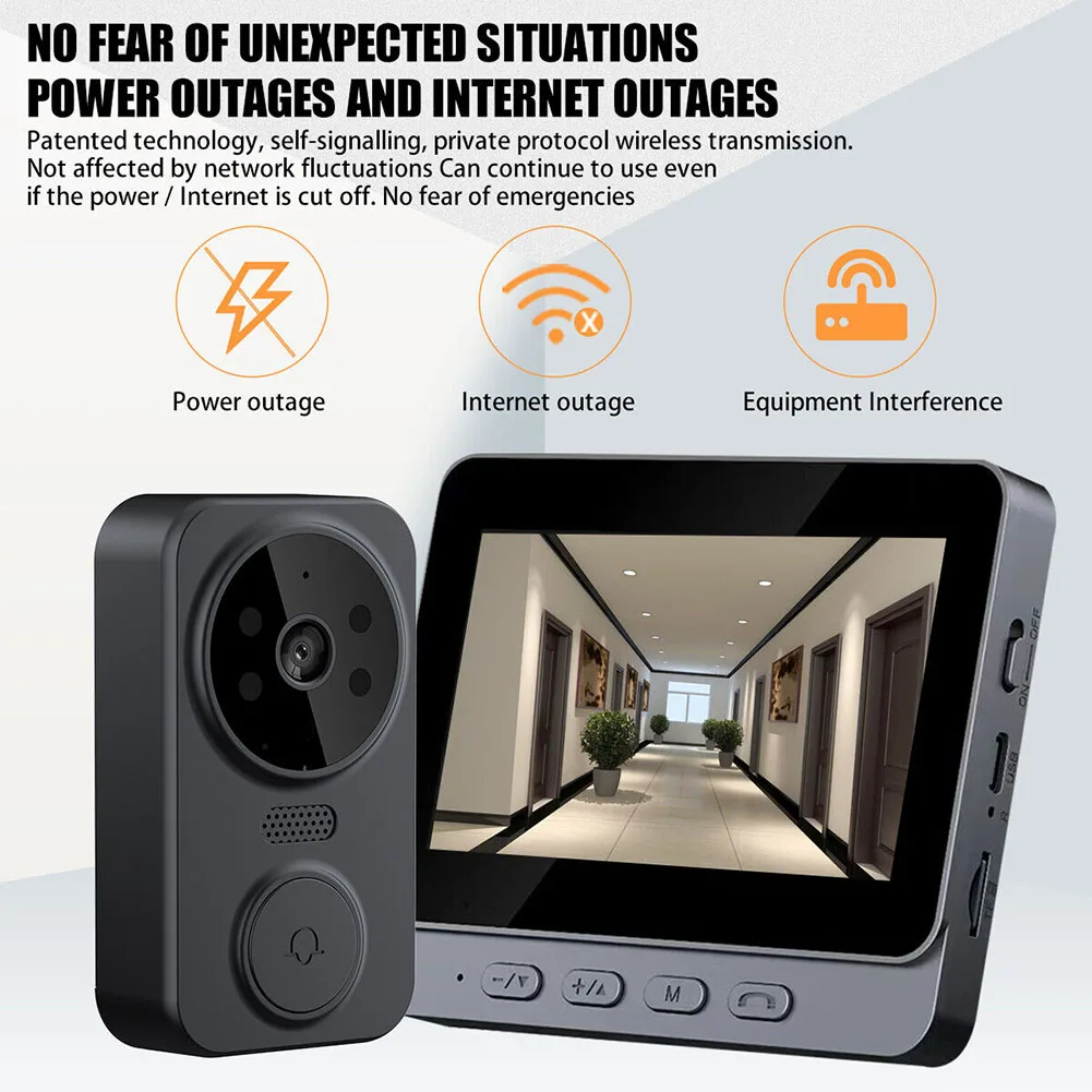 4.3inch IPS Screen Wireless Video Doorbell Phone Security Camera Door Bell Intercom Smart Home Door Bell DC Battery Powered