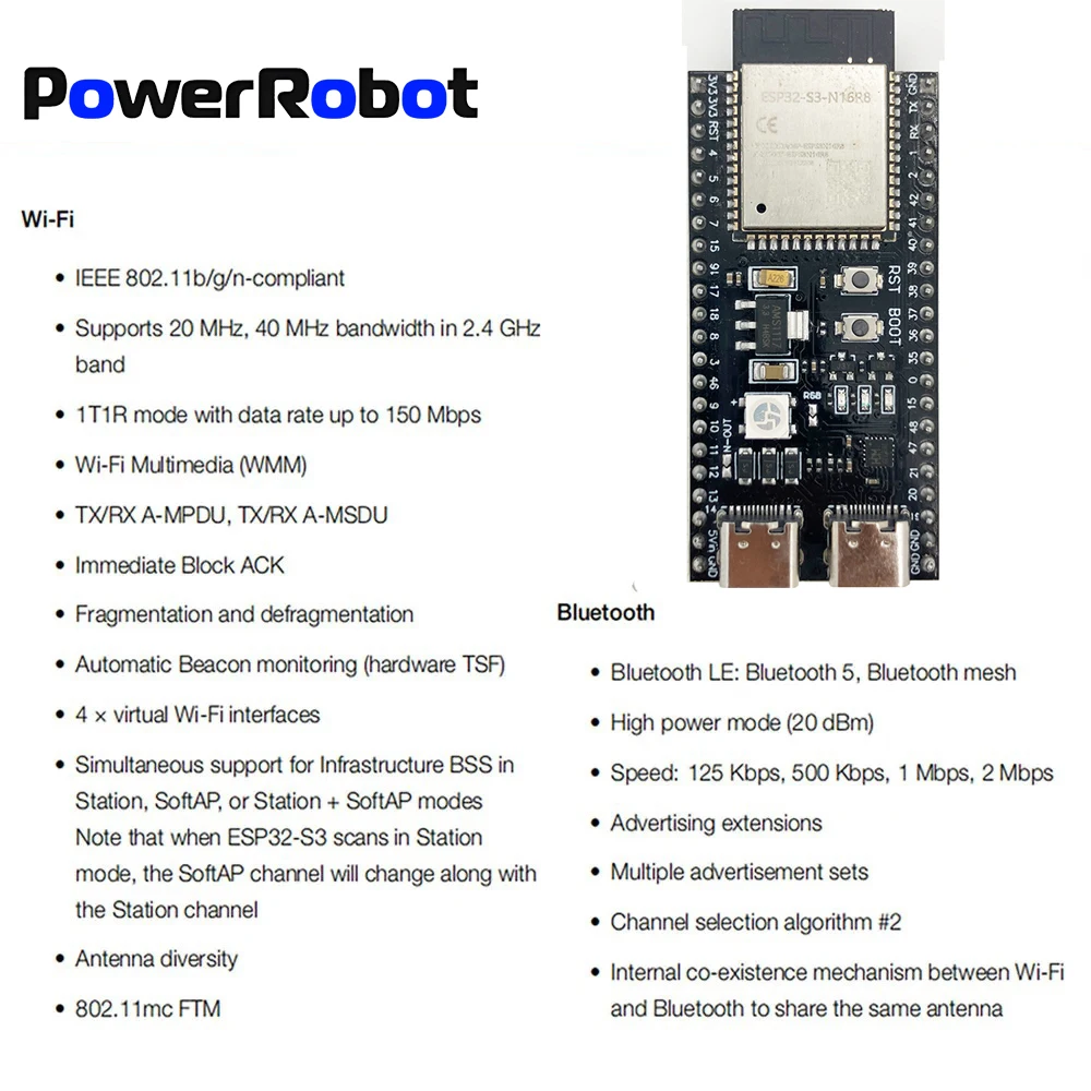 รูปสินค้า ESP32-S3 บอร์ดพัฒนา WiFi+BT สำหรับโปรเจกต์อัจฉริยะ