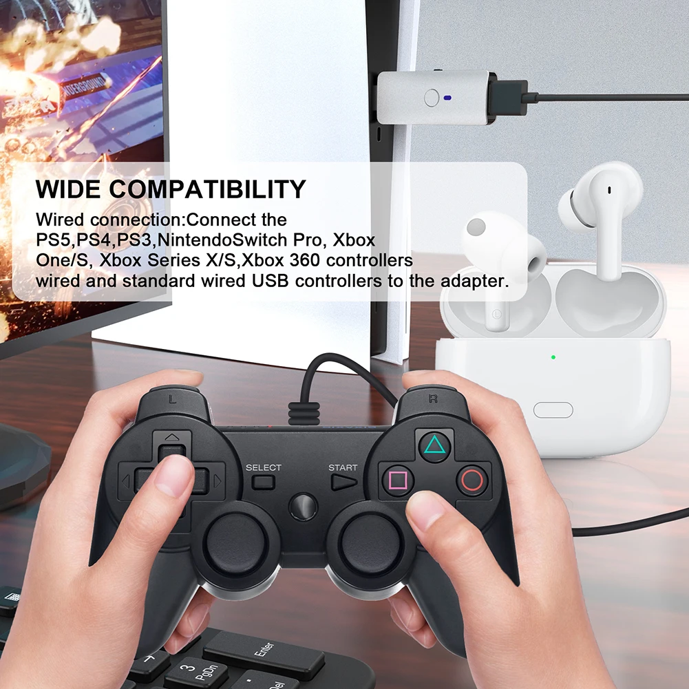 페어링 단추 있는 블루투스 호환 컨트롤러 컨버터, LED 무선 USB 어댑터, PS5, PS4 게임 액세서리
