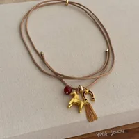 Minar Funny Metallic Cartoon Horse Multi Tassel Beads Pendant Necklaces for Women Female Adjustable Long Wax Rope Chain Chokers - Image 5