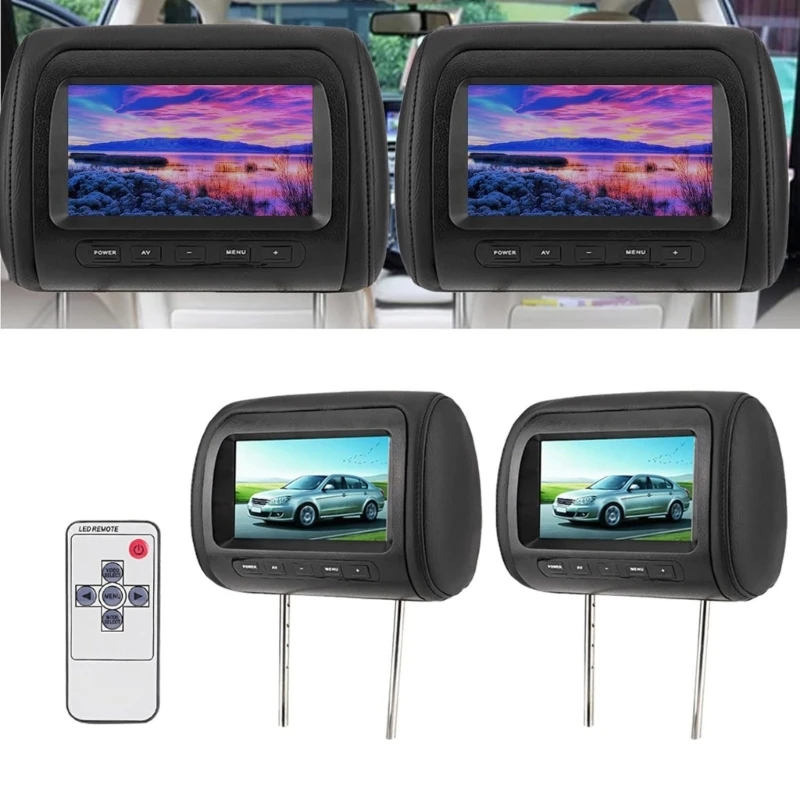 Pack of 2 7 Inch Adjustable Car Headrest LCD Monitors MP5 DVD Display with Wireless Remote for Enhanced Backseat Viewing X37F